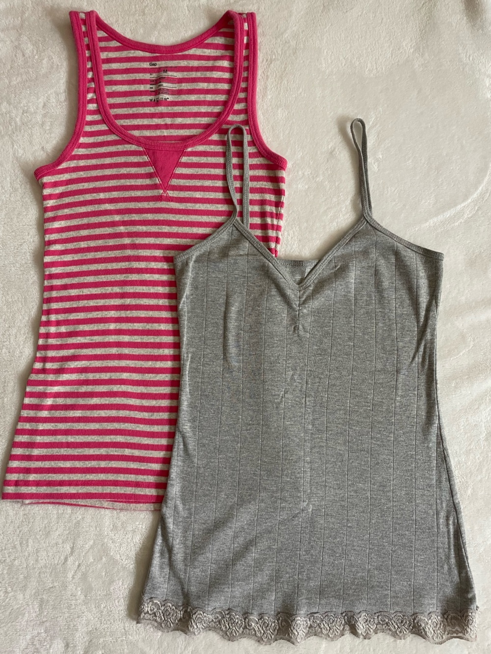 Gap Striped Tank Top & blu chic gray laced cotton cami sz M